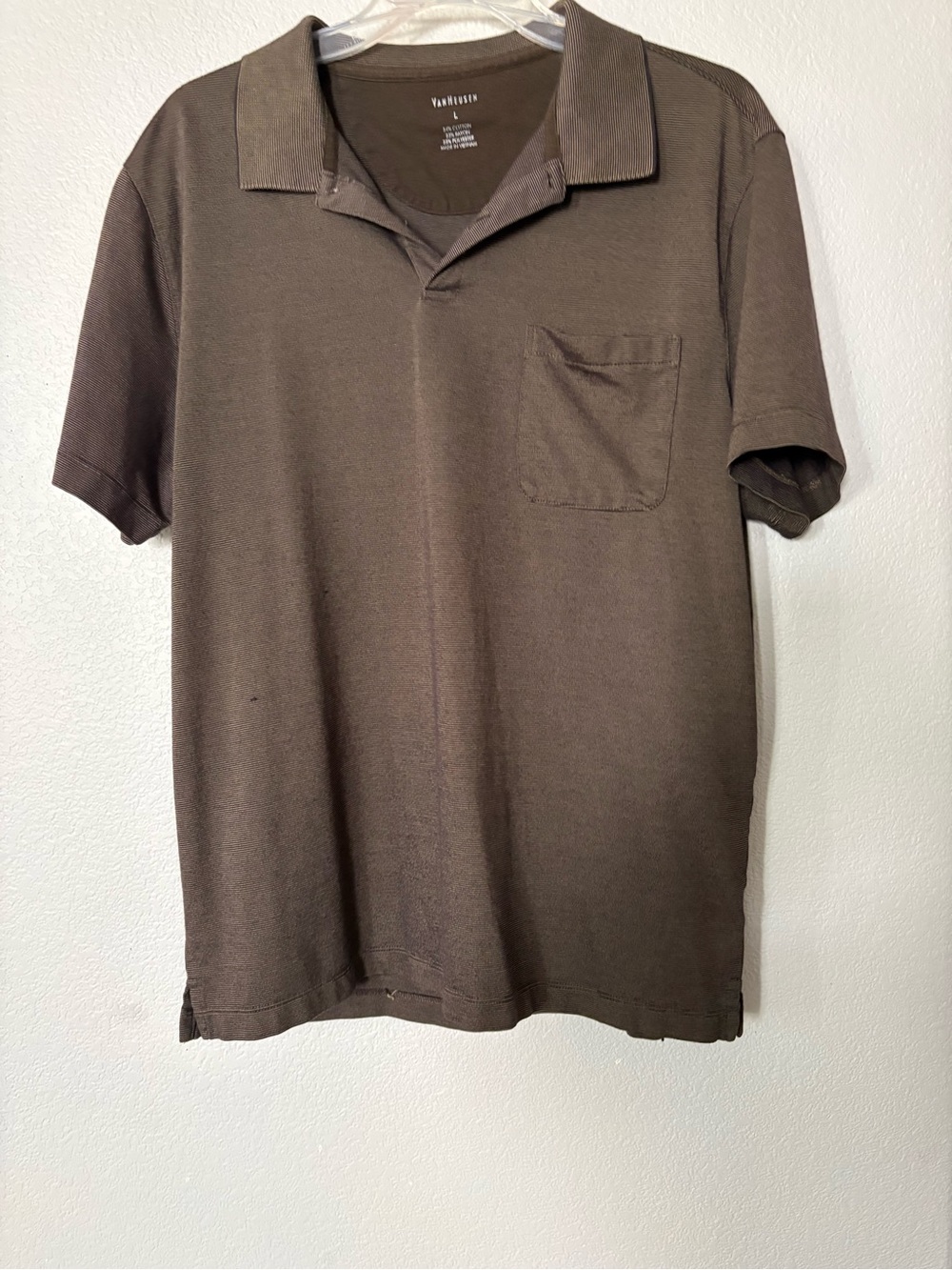 Van Heusen Men's Brown Short-Sleeve Polo with Pocket Sz L